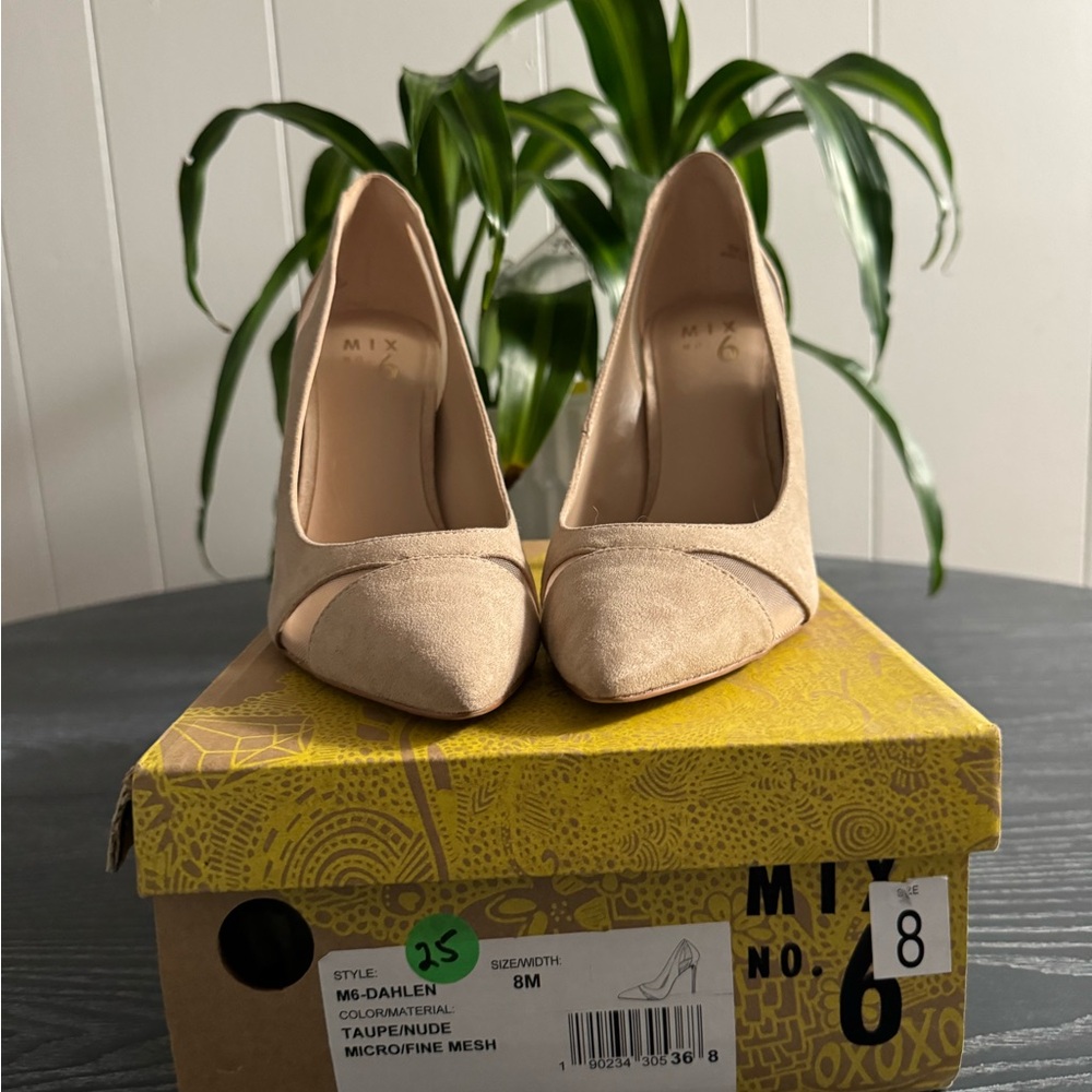 Beige Suede and Mesh Heels